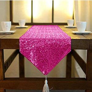ShinyBeauty 12x72 Inch Hot Pink Sequin Dresser Scarves or Table Runner with Tassel for Wedding, Party or Home Decoration