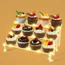 Cupcake Stand,3-Tier Clear Acrylic Display Risers with LED Light, Perfume Stand, Room Decor, Acrylic Shelves for Organize Decoration Jewelry, Makeup, Figure, Dessert (Gold Light)