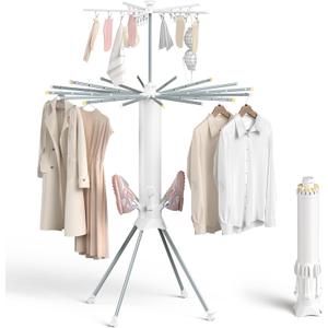 Clothes Drying Rack Foldable, 4-Legged Laundry Drying Rack Collapsible, Clothing Drying Rack with 4 Pulleys, 3-Tier Collapsible Drying Racks for Laundry and Shoes