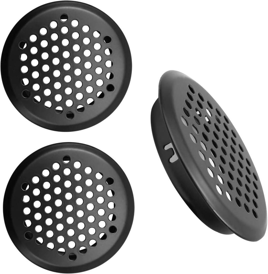 Antrader Black Louver Vents Stainless Steel Round Mesh Hole Air Vents 53mm/2inch Mounting Diameter 3 Pack