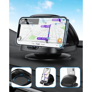 Phone Mount for Car, 360 Rotatable Dashboard Horizontal & Vertical Viewing Cell Phone Holder, Washable Reusable Car Phone Mount, for iPhone Samsung & Smartphones (Classic Black)