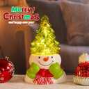 VCUTEKA Small Ceramic Christmas Tree Hand-Painted Vintage Tabletop Christmas Tree Holiday Decoration with Multi-Color Lights Green Xmas Trees Snowmen 8.75inch