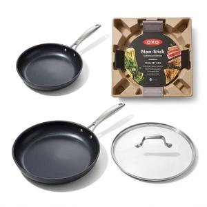 OXO Good Grips Non-Stick Enhanced Series 12-Inch Fry Pan Set, Hard Anodized Aluminum, PFAS-Free Ceramic Nonstick Coating, Dishwasher Safe & Metal Utensil Safe, 4pc