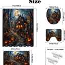 MEHOFOND Halloween Shower Curtain Sets 4Pcs with Shower Curtain,Non-Slip Rugs,Toilet Lid Cover, Bath Mat and 12 Hooks Castle Moon Night Scary Evil Pumpkin Halloween Bathroom Decor Set