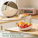 SEVEN SPARTA Double Layer Cherry-Shaped Ceramic Fruit Bowl, 2-Tier Countertop Fruit Basket for Kitchen, Modern Decorative Serving Platter for Fruits, Snacks, Candies (White)
