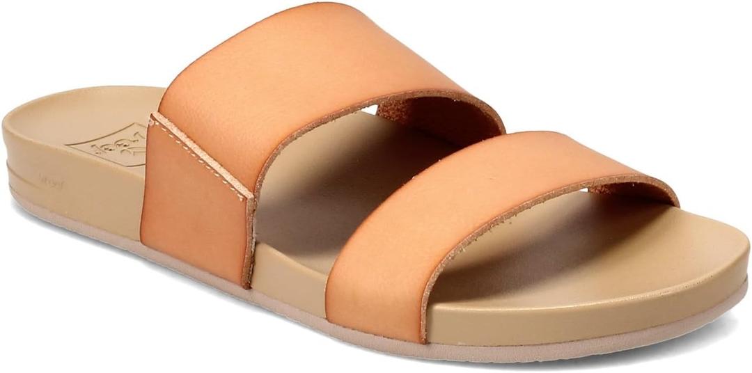 Reef Women's Cushion Vista Fashion Slide Sandal, Vegan Leather Strap, Soft Footbed (10, Natural)