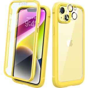 Diaclara Designed for iPhone 14 Case, Full Body Rugged Case with Built-in Touch Sensitive Anti-Scratch Screen Protector, with Camera Lens Protector for iPhone 14 6.1" (Lemon Yellow)