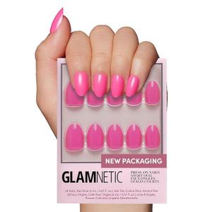 Glamnetic Press On Nails - Hot Pink | Opaque Bright Neon Pink Short Oval Fake Nails, Salon Quality | 15 Sizes - 30 Nail Kit with Glue, Hot Pink
