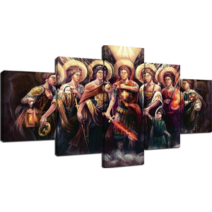 ARNLRDYA Saint Michael Archangel Wall Decor, 60''Wx32''HSeven Archangels Wall Art, 3 Panels Canvas Print, Frame Ready to Hang, Religious Poster