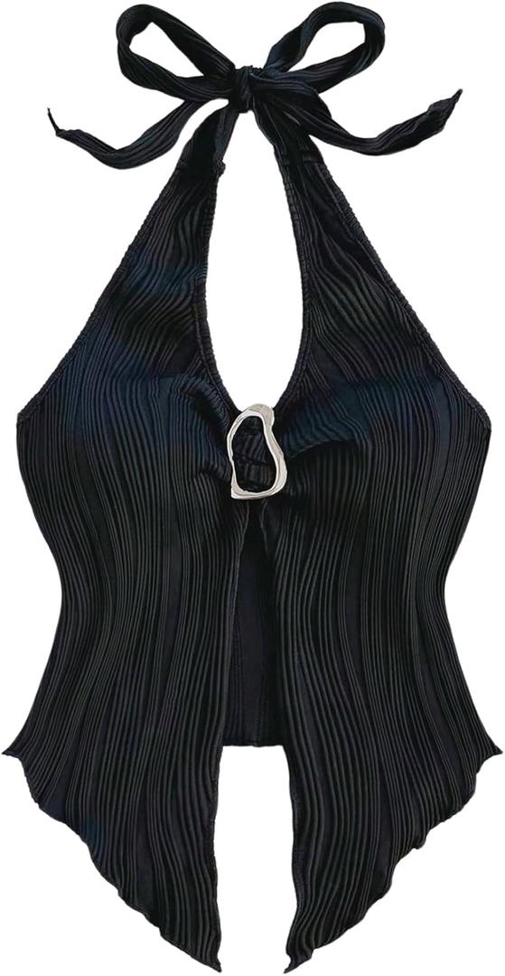 Milumia Women's Backless Halter Top Y2k Going Out Crop Tank Tops Party Clubwear (Black, S)