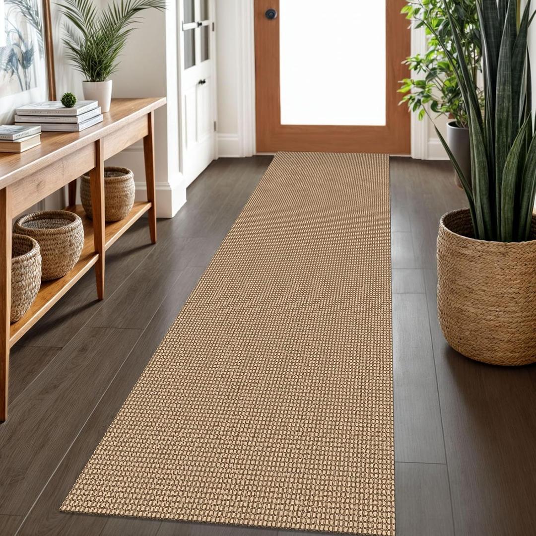 Braided Runner Rug 2x7 Ft Washable Runners for Hallways Non Slip Kitchen Runner Rug Cotton Entryway Runner Indoor, Woven Floor Carpet for Hall Kitchen Bedroom, Orange/Tan/Brown