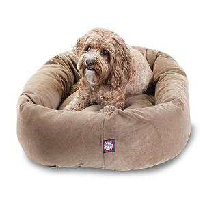 Majestic Pet 32 Inch Suede Calming Dog Bed Washable – Cozy Soft Round Dog Bed with Spine Support for Dogs to Rest Their Head - Fluffy Donut Dog Bed 32x23x7 (Inch) - Round Pet Bed Medium – Stone