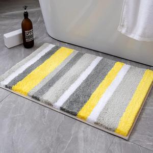 MIULEE Fluffy Bathroom Rugs Bath Mats Rugs Microfiber Striped Shower Rug Absorbent, Soft and Plush Machine Washable Non Slip Carpet Quick Dry for Bathroom Floor Tub, 16x24 Inch, Yellow-Grey