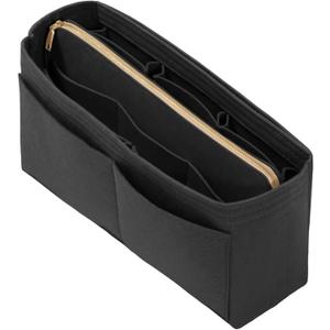 Purse Organizer Insert with Zipper Felt Bag Organizer Handbag Organizer Insert Bag in Bag Organizer with Key Chain for Tote Purse Bag Black Slender-Large