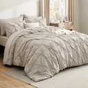 Bedsure Oversized Queen Comforter Set Beige - Bed in a Bag Bedding Set 7 Pieces, GentleSoft™ Pintuck Bed Set Gift for Family, Pinch Pleat All Season Comforter with Sheets, Pillowcases & Shams