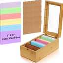3x5'' Index Card Holder Box with Dividers Bamboo Index Card Organizer Wood Recipe Box with Lid 4 Compartments for 1200 Cards File Notecard Holders for Business Home Office Kitchen