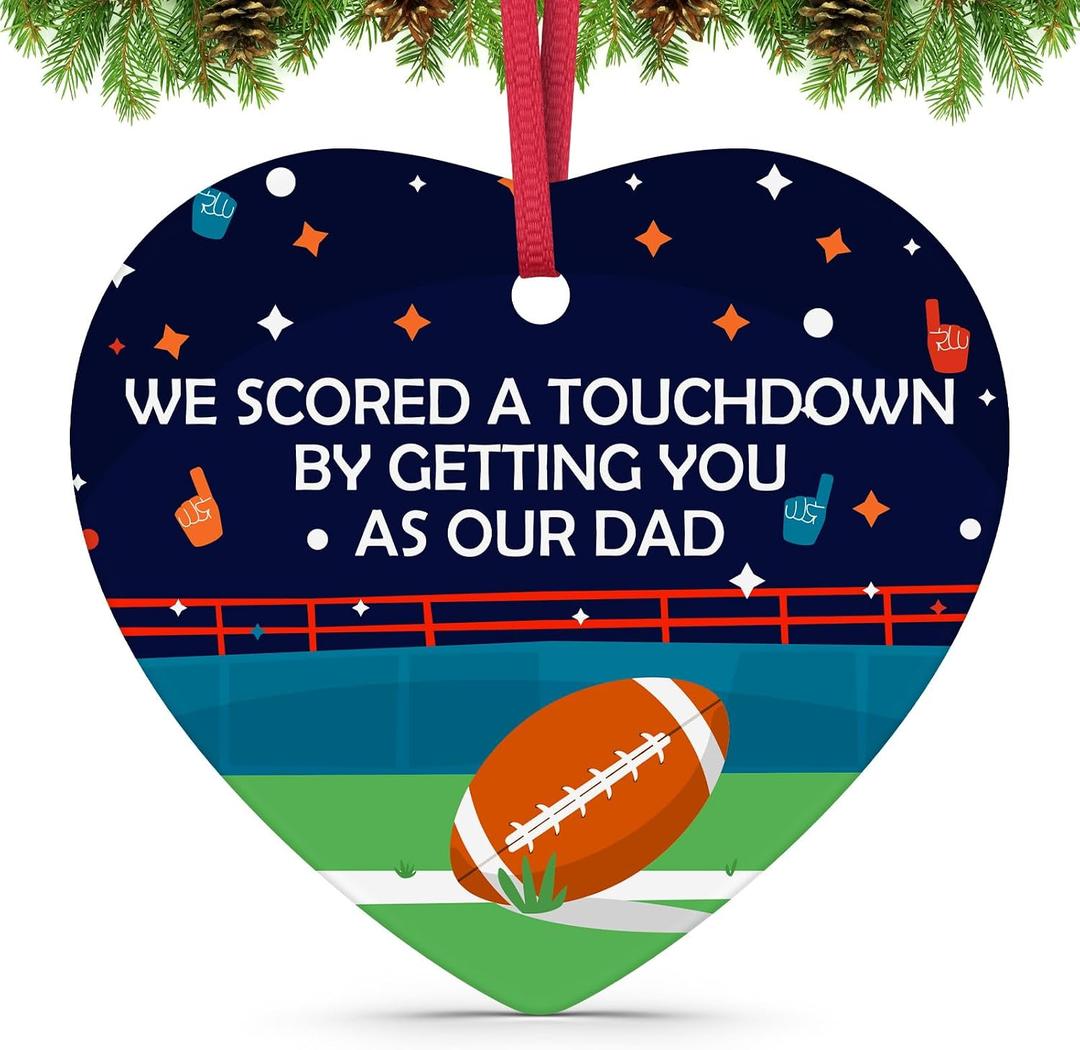 2 x Football Dad Christmas Ornament Gifts from Wife Daughter Son Football Gift for Dad Thanksgiving Christmas Birthday Gift for Footballs Lover Sport Lover Father Xmas Tree Decoration Ceramic Keepsake