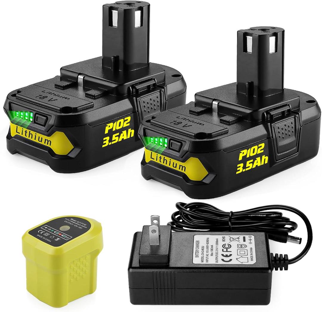 2Pack Replacement for Ryobi 18V Battery + P119 Charger for Ryobi 18v Oneplus Battery P100 P102 P103 P105 P107 P108 P118