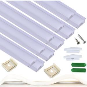 10-Pack 3.3FT Recessed Strip Channel With Continuous Silicone Diffuser , Flexible Seamless Milky Cover LED Ribbon Tape Track,Wardrobe Bookcase Cabinet Embedded Aluminum Low Profile (10, Silver)