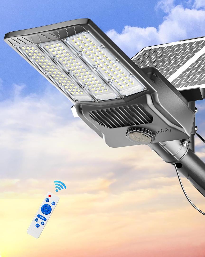 Gefolly Solar Street Lights Outdoor, Commercial Parking Lot Light Dusk to Dawn IP67 Waterproof 6500K Security Flood Lights Lamp for Yard, Road, Basketball Courts (SL-11000W, 800000LM), SL-11000W/1Pack