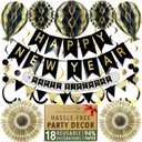 Premium Reusable Birthday Decorations - Multi-occasion Happy Birthday Banner also spells Party Day + more, Fast Assembly with Velcro - Black and Gold Party Decorations for Men and Women