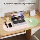 Checkered Pattern Desk Pad Protector, 35.5 x 13'' Aesthetic Mouse Mat for Desktop, Waterproof PU Leathe Non-Slip Desk Writing Pad for Office and Home, Pink and Green