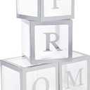 4 Pcs Prom Boxes with Letters 11.8 x 11.8 x 11.8 Inch Clear Balloon Boxes Transparent High School College Graduation Party Favors Supplies(Prom,Silver)
