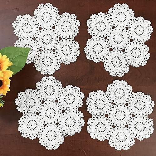 Hetao 9 Inch 100% Cotton Handmade Lace Crochet Placemats Doily Doilies,4PC White