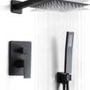 Matte Black Shower Head and Handle Set 8 Inch, Rain Shower Head with 2 Hooks, Luxury Rain Shower Set Square Wall Mount for Bathroom with Rain Shower and Handheld Shower System