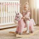 Plush Rocking Horse for Toddlers 18 M+, Stuffed Unicorn Rocker with Realistic Sounds, Soft Ride-On Pony, Birthday Gift for Kids (Pink Unicorn), Large
