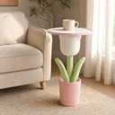 Tulip Flower Side Table with Storage Tray, Pink