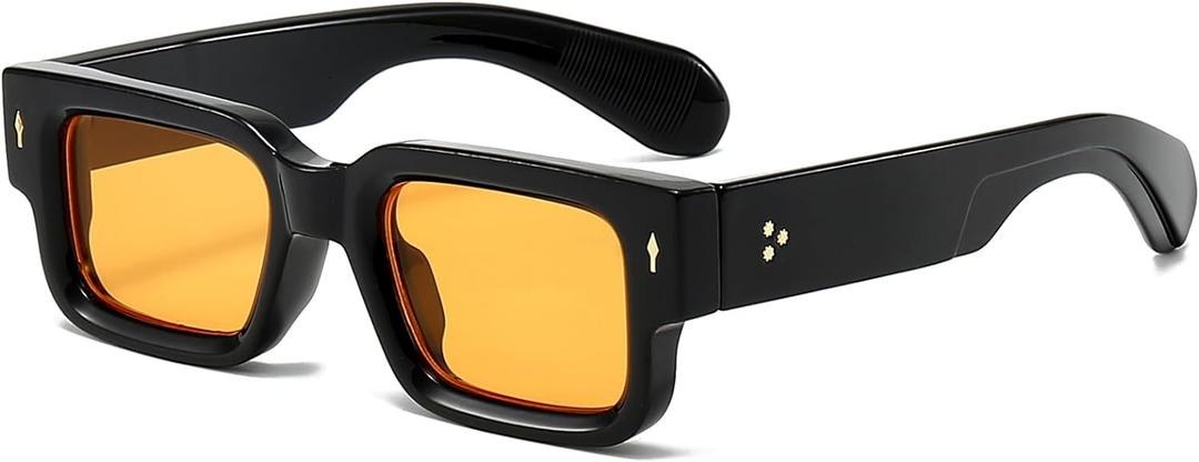 EYLRIM Thick Frame Square Sunglasses for Women Men Chunky Rectangle Sun Glasses Black Shades UV400 Protection (02 Black/Orange)