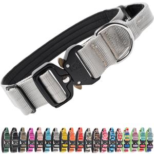 TSPRO Premium Dog Collars Tactical Dog Collar with Handle and Heavy Duty Quick-Release Metal Buckle Durable Thick and Adjustable for Medium to Large Dogs Handle-Equipped L (17.5"-24.5" Adjustable), Basic Silver