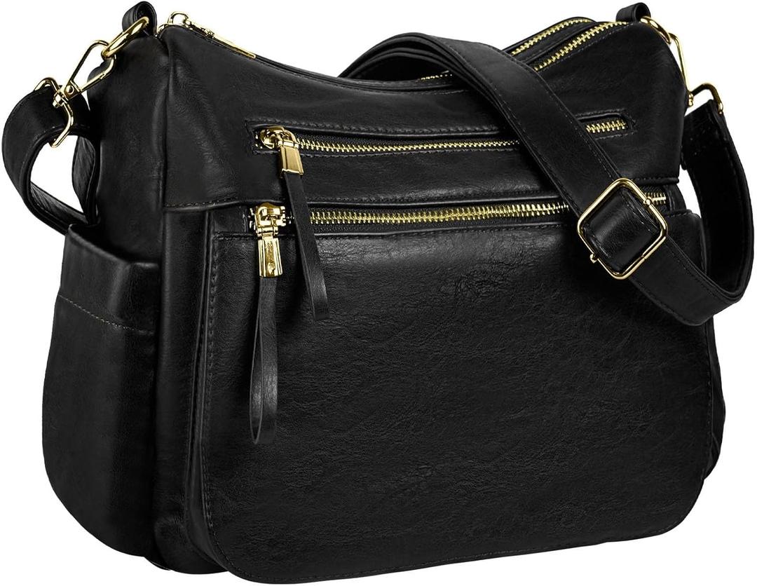 KOGTLA Medium Crossbody Purses for Women, Ladies Roomy Shoulder Bags, Multi Pockets Hobo Handbags (Black)