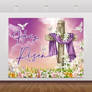He is Risen Easter Backdrop 10x8ft for Church Religious Resurrection Cross Photography Background Jesus Christian Easter Party Banner Large He is Risen Decorations Banner