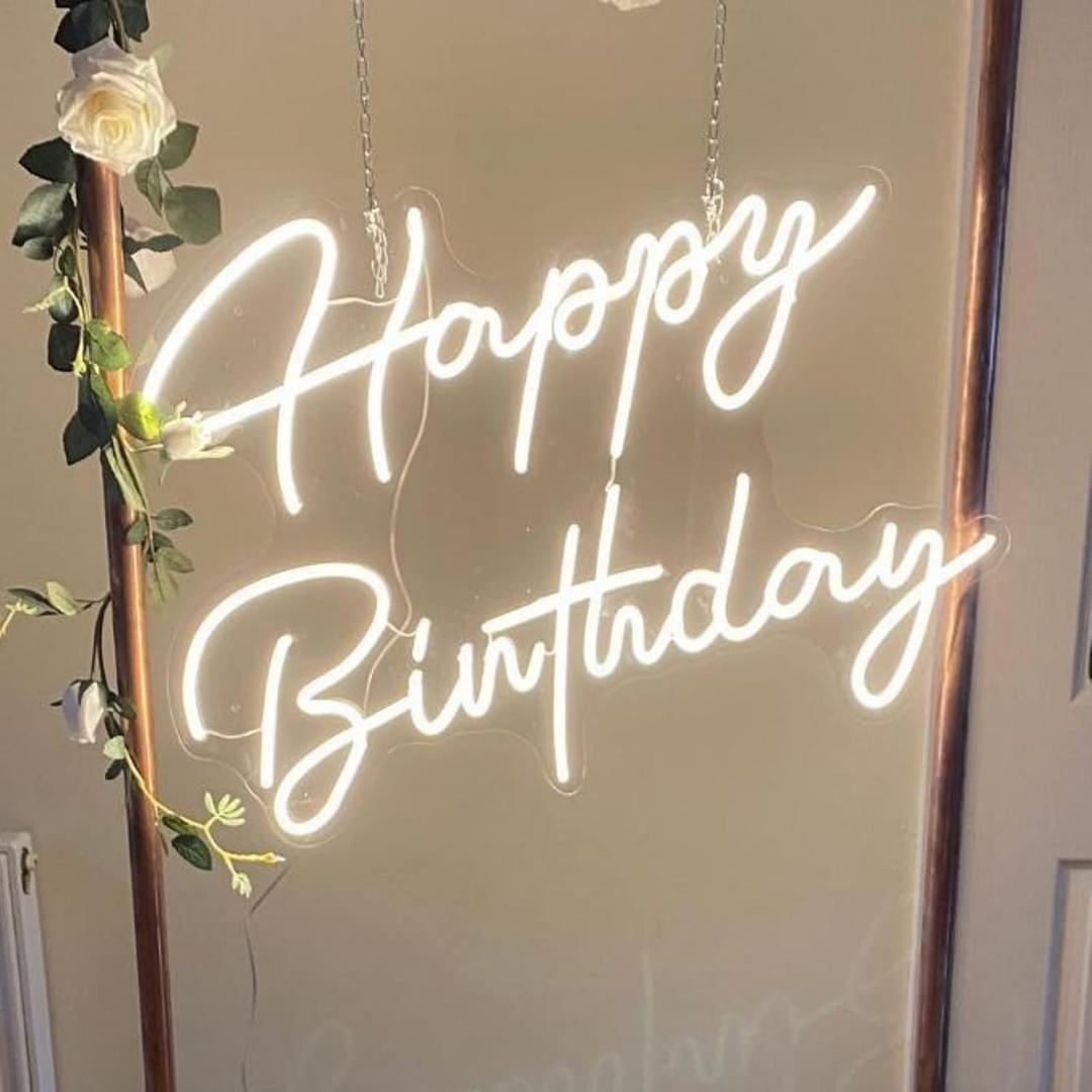 Large Happy Birthday LED Neon Sign, 28 inches Personalized Neon Light Sign for Birthday Party Wall Decoration Bar Rave Home Decor Christmas Light Present(Warm White)