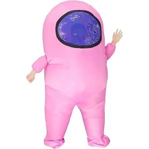 MXoSUM Impostor Inflatable Costume for Adult Funny Halloween Spacesuit Costume Astronaut Figures for Adult Game Fans, Pink