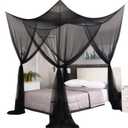 Mengersi Bed Canopy, Canopy Bed Curtains Bed Drapes for Full Queen King Size Bed, Mosquito Net Bed Curtains for Patio Indoor Outdoor Net, Black Bed Canopy Curtains for Gothic, Halloween Decoration