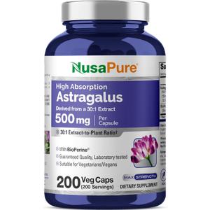 NusaPure Astragalus Root, 500 mg, 200 Veg Capsules (Non-GMO, Vegan)