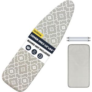UniSimp Ironing Board Cover and Pad 15"x54" Extra Thick Natural Cotton, Scorch and Stain Resistant Padding, Standard Size Iron Board Cover with Fasteners Heavy Duty Elastic Edge, Heatproof Geometric