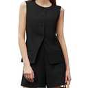 Casly Lamiit Women's Summer 2 Piece Outfits High Waisted Short Sets Crewneck Button Down Vest Business Work Blazer Suit, Black, Large 