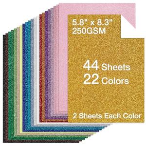 44 Sheets Glitter Cardstock Paper - 22 Colors A5 Sparkle Paper, 250 GSM Heavy Craft Card Stock for Cricut, Scrapbooking, Card Making, Party Decorations & Invitations | Non-Shedding Scrapbook Supplies