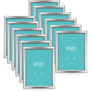 LaVie Home 5x7 Picture Frames (12 Pack, Silver) Simple Designed Photo Frames for Wall Mount Display, Set of 12 Classic Collection