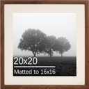 20x20 Natural Oak Wood Walnut Finish Picture Frame - Display 16x16 Photos with Mat or 20x20 Without - Modern Minimalist Gallery Wall Poster Frame - Horizontal & Vertical Wall Mounting