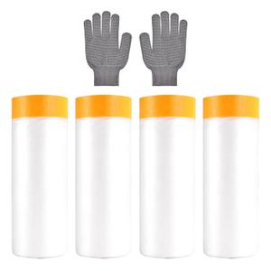 Pre-Taped Masking Film Painters Plastic with Tape 4 Rolls 5 x 65 Feet Paint Adhesive Protective Film Clear Drop Cloth for Painting Automotive Covering and Appliance Protection