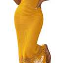 SOLY HUX Women's Summer Fringe Trim Halter Neck Bodycon Dress Crochet Sleeveless Maxi Dresses (Plain Yellow)