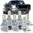 Fit for Dodge 2013-2015 Ram 1500 2500 3500(with Projector) Light Bulbs, High/Low Beam Fog Light Bulbs Combo, 800% Brightness CSP Chips, 6000K White, Efficient Heat Dissipation, Pack of 6