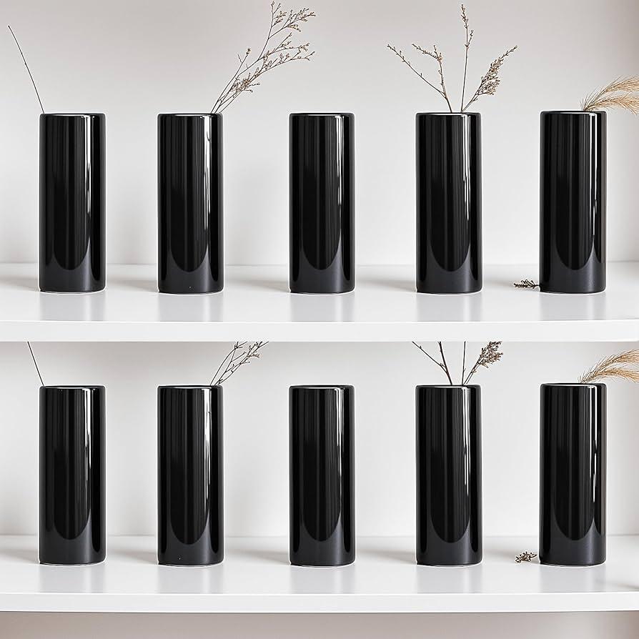 LIZOFER Modern Black Ceramic Vase Set of 10 for Living Room Bedroom 5.51'' Minimalist Fresh Small Flower Vases for Bouquet Fake Plant Home Decor Office Fireplace Centerpieces Nordic Style 10 Pack