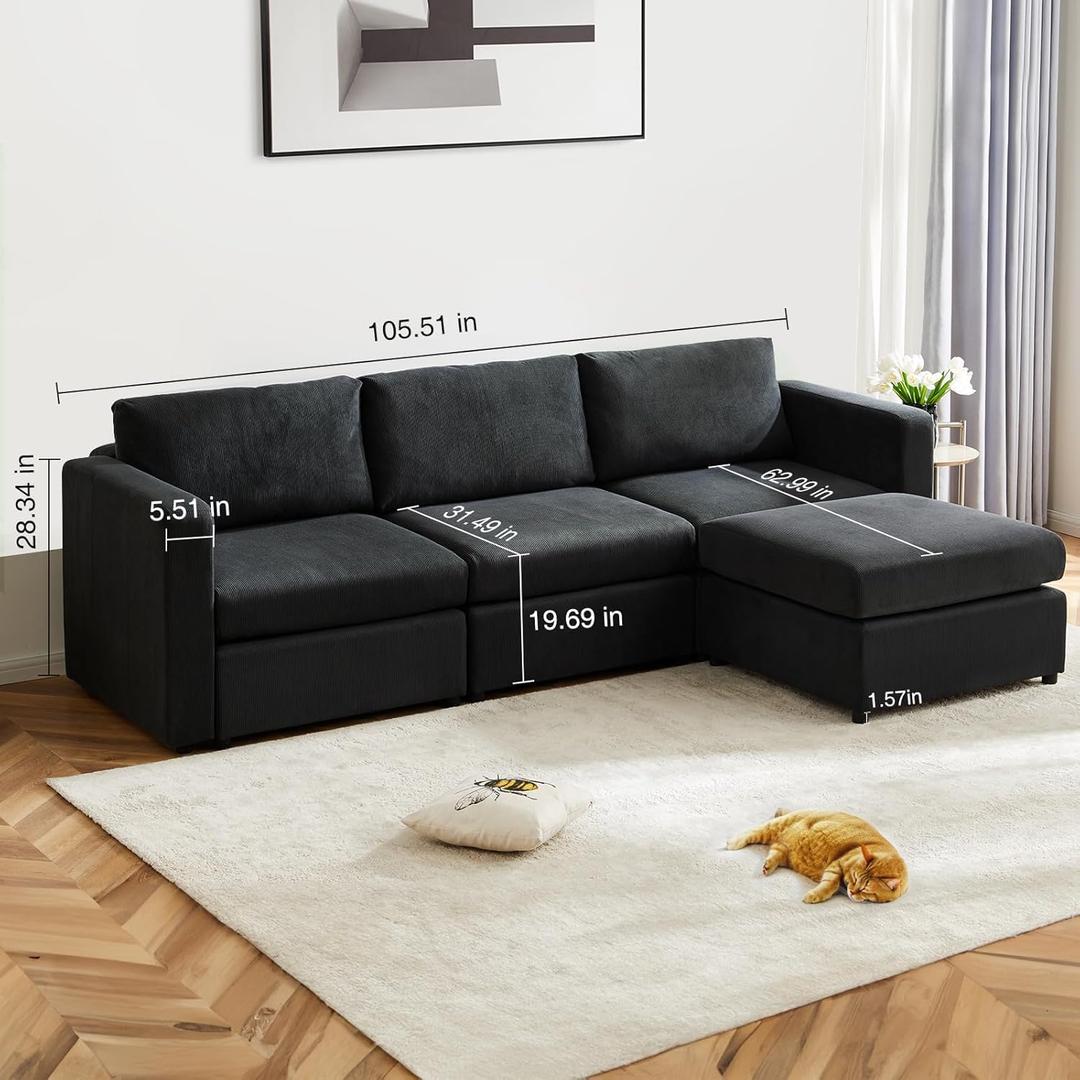 Sweetcrispy Convertible Sectional Couch Sofa Bed Sectional Couches for Living Room, 4-Seat Comfy Sleeper Sofa Modern Couch Bed Modular Sectional Sofa Set