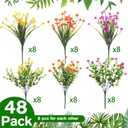 WILLBOND 48 Bundles Artificial Flowers Outdoor,UV Resistant Faux Plastic Plants Greenery Shrubs Flower Bulk for Hanging Planter Porch Window Home Wedding Spring Summer Decor (Bright Color)